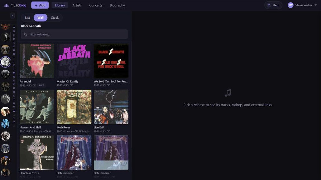 Library wall view of owned releases